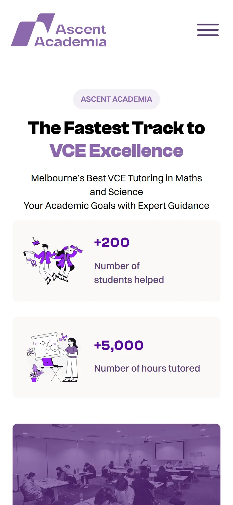 Ascent Academia homepage on mobile