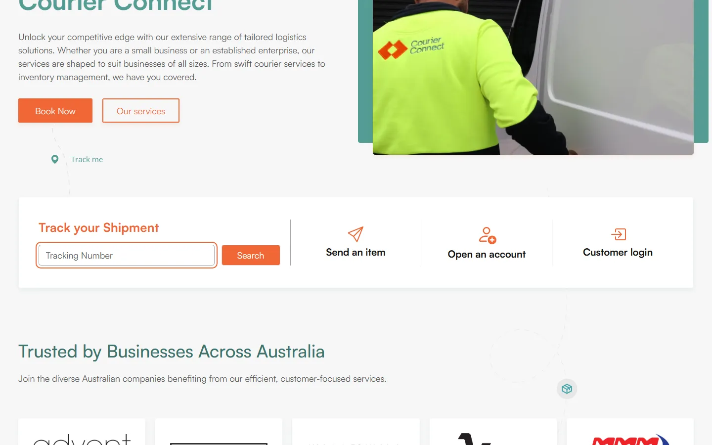 Courier Connect homepage on desktop