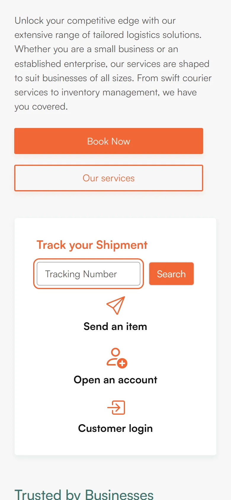 Courier Connect homepage on mobile