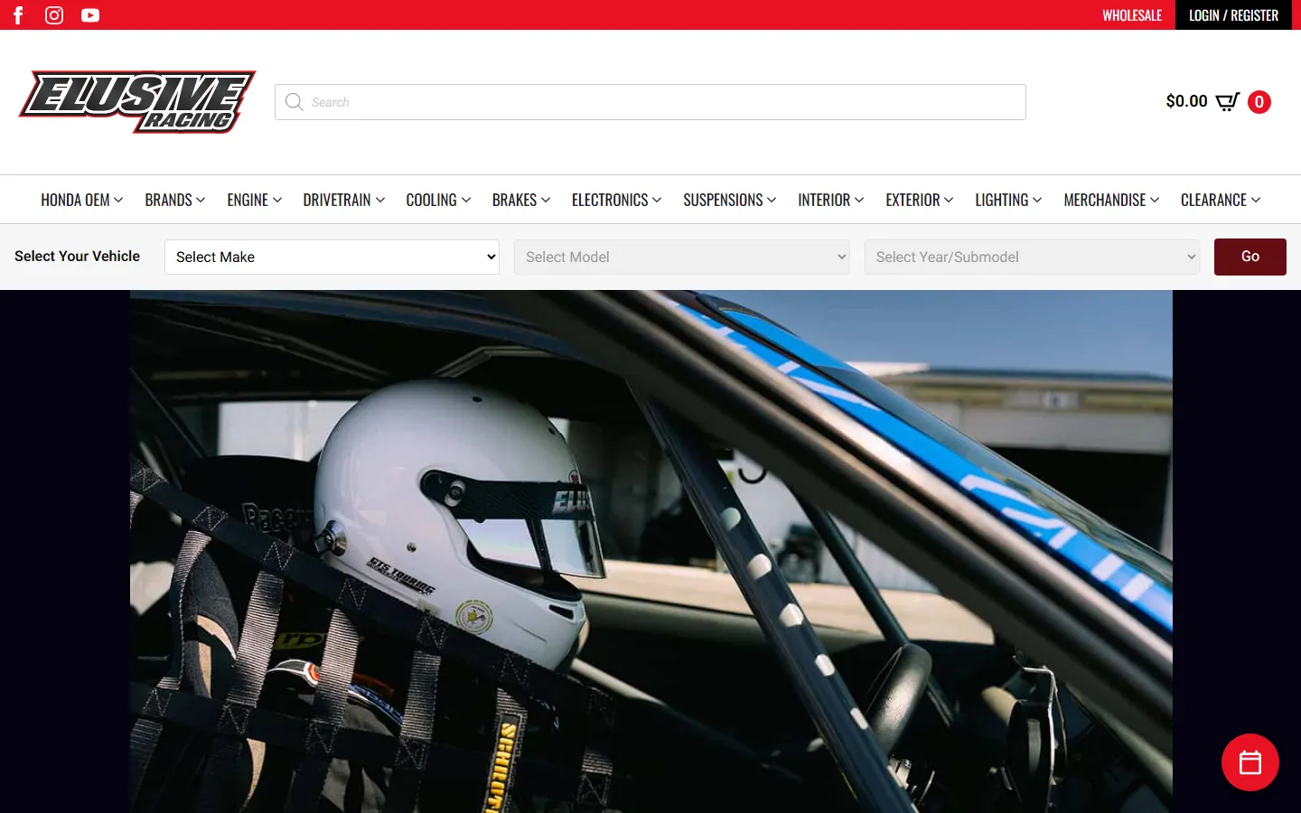Elusive Racing homepage on desktop