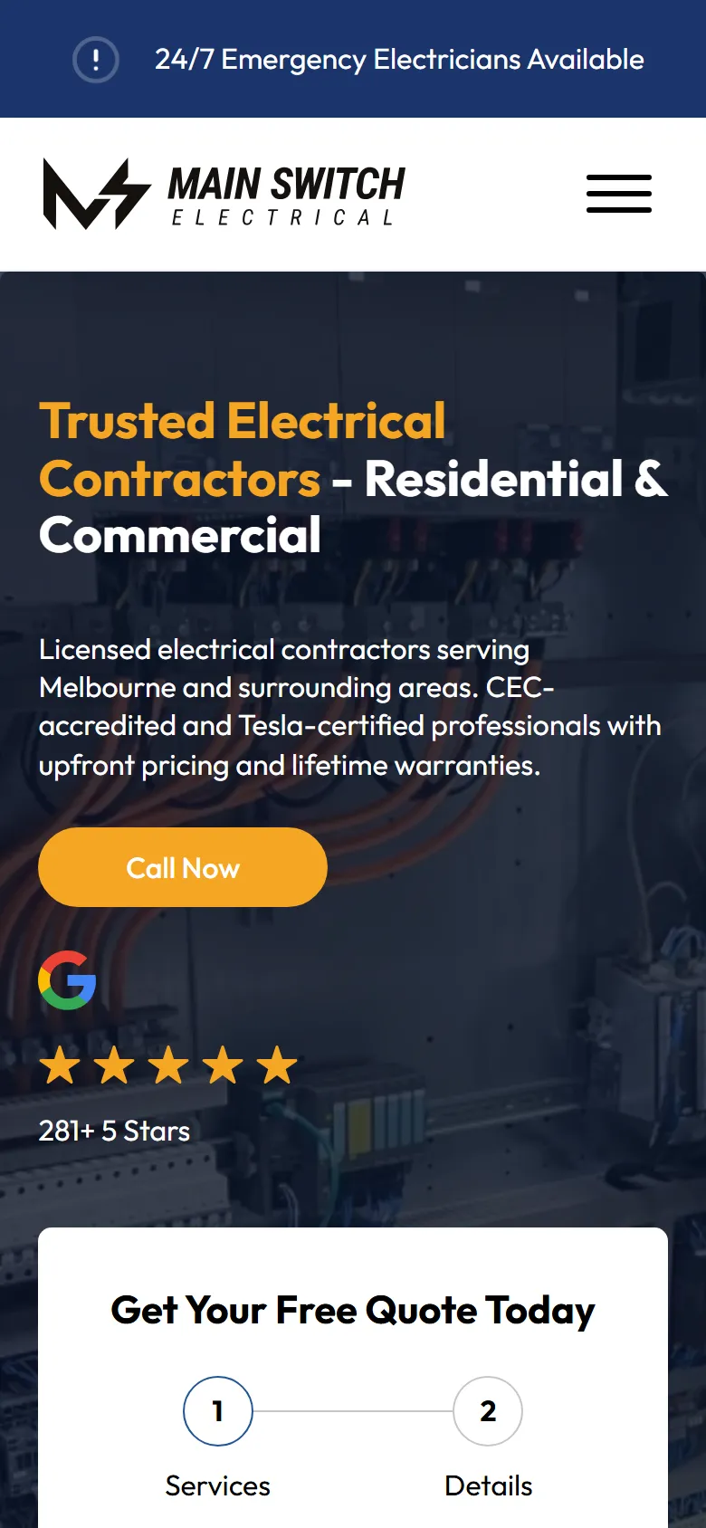 Main Switch Electrical homepage on mobile
