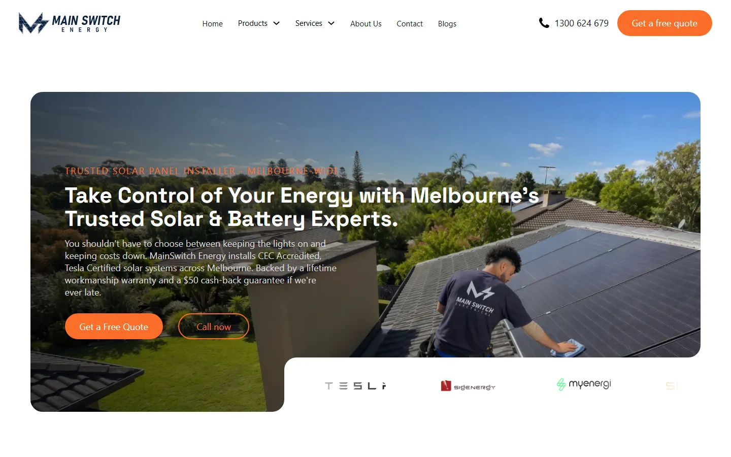 MainSwitch Energy homepage on desktop